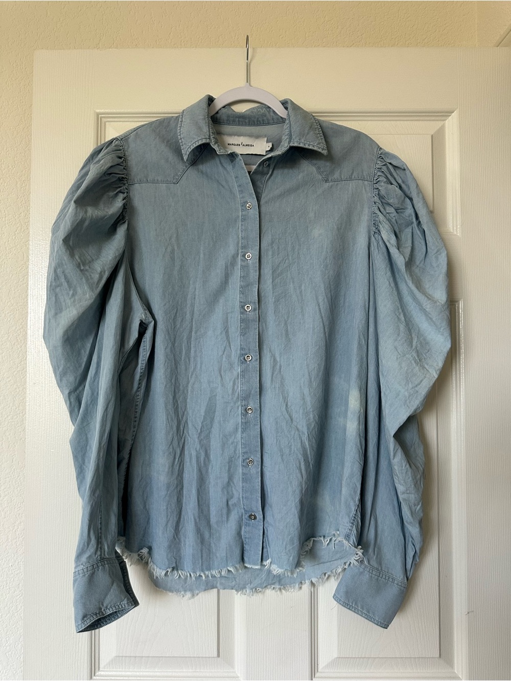 Women's Marques Almeida Denim Puff Sleeve Top Long Sleeve Button Down